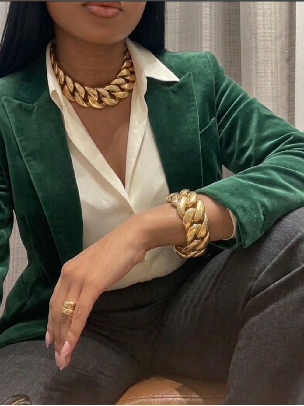 Cuban  Link Necklace, Bracelet and Anklet Set